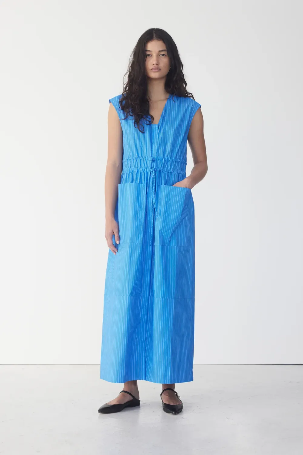Foemina Meg Dress in French Blue Pinstripe