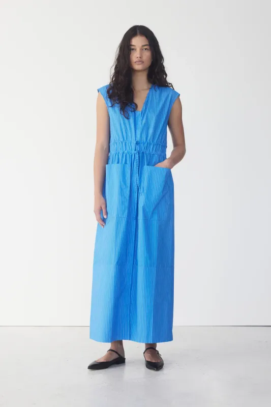 Foemina Meg Dress in French Blue Pinstripe