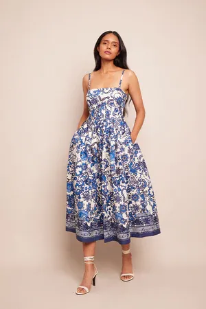 Cara Cara Sea Island Midi Dress in Dentelle Blue