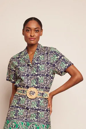 Cara Cara Kohut Top in Le Stampe Eve Blue