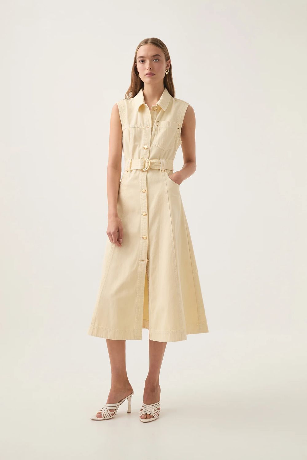 Aje Ray Denim Midi Dress in Sunlight Wash