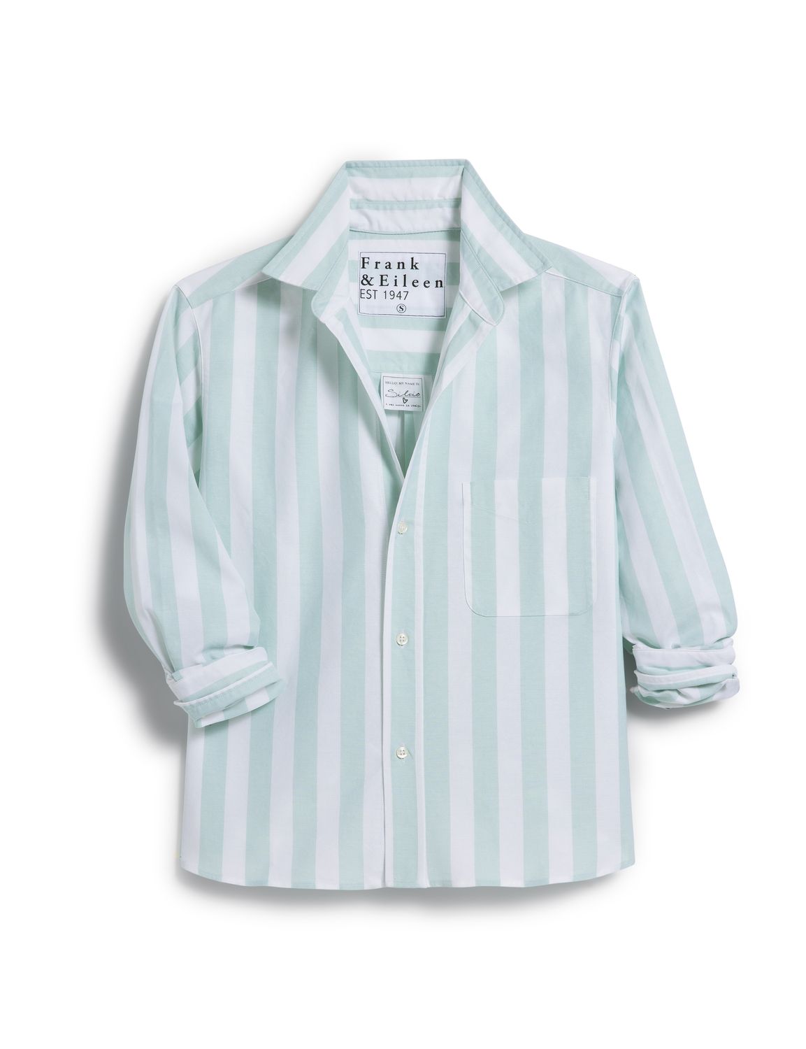 Frank &amp; Eileen Silvio Untuckable Button Up Shirt in Wide Sage Stripe