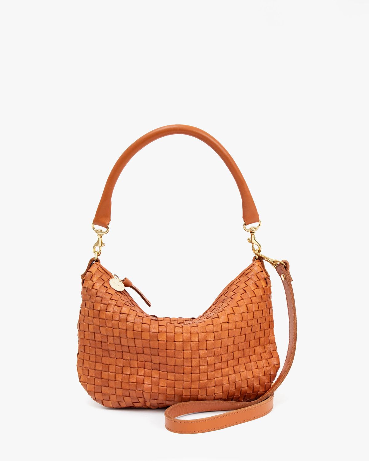 Clare V Petit Moyen Messenger in Natural Woven Checker