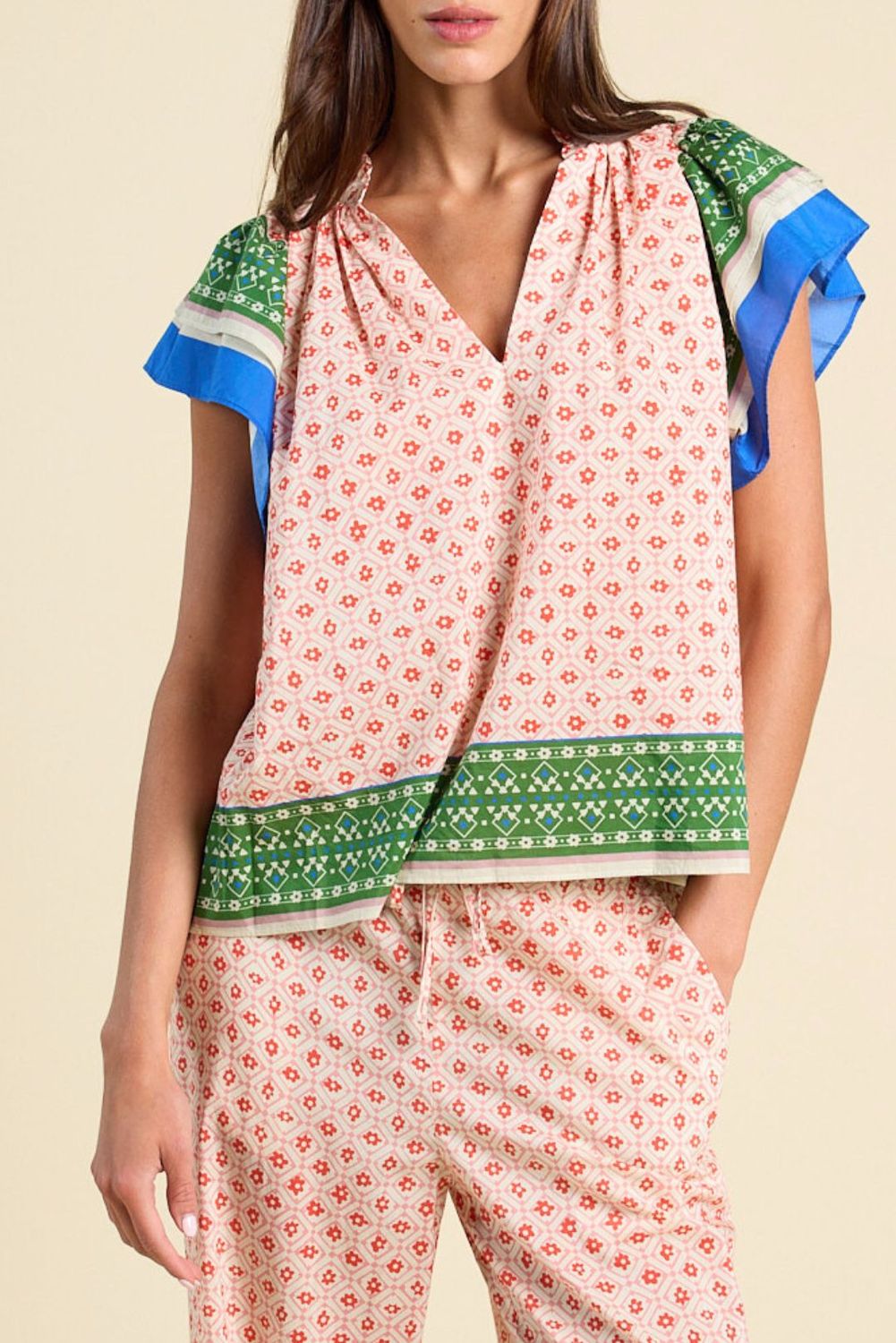 Trovata Clover Blouse in Santorini Border