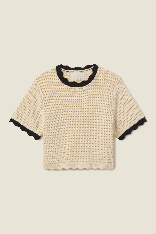 Trovata Jules Sweater T-Shirt in Antique White w/ Black Trim