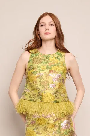 Cara Cara Belmond Floral  Top in Matelasse Yellow