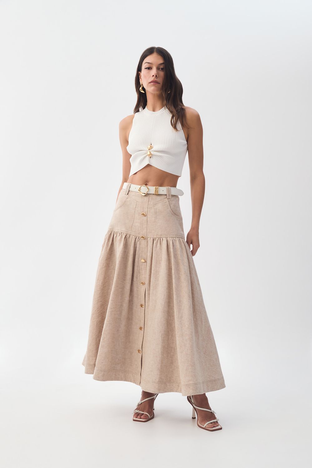 Aje Morgan Midi Skirt in Dune Beige