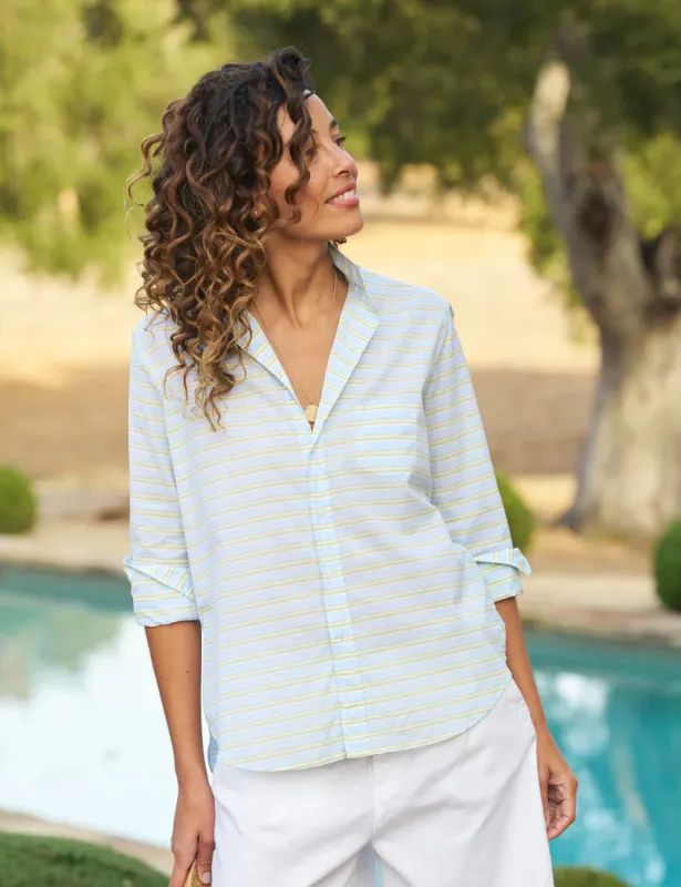 Frank &amp; Eileen Eileen Button Up Shirt in Blue, Chartreuse Multi Stripe