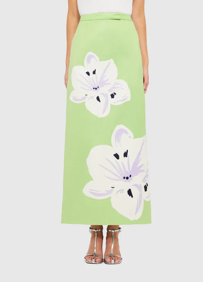 Leo Lin Clementine Maxi Skirt in Hibiscus in Matcha