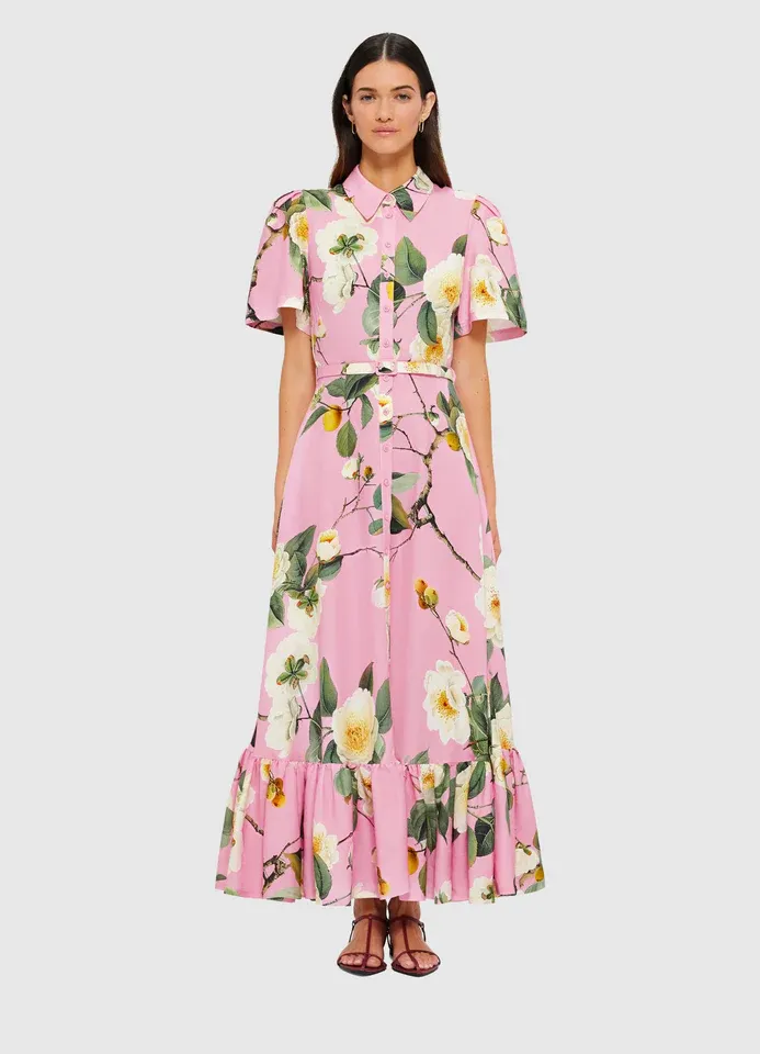 Leo Lin Becca Short Sleeve Midi Dress in Camelia Print