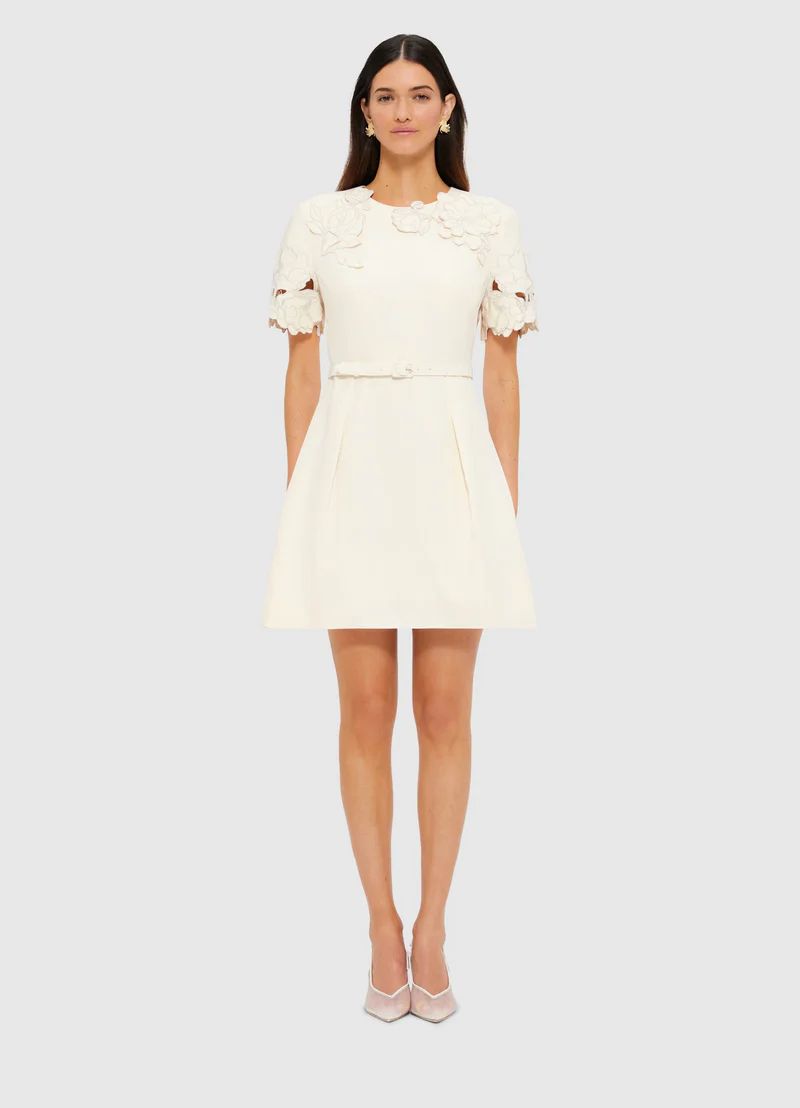 Leo Lin Aurelle Applique Short Sleeve Mini Dress in Cream