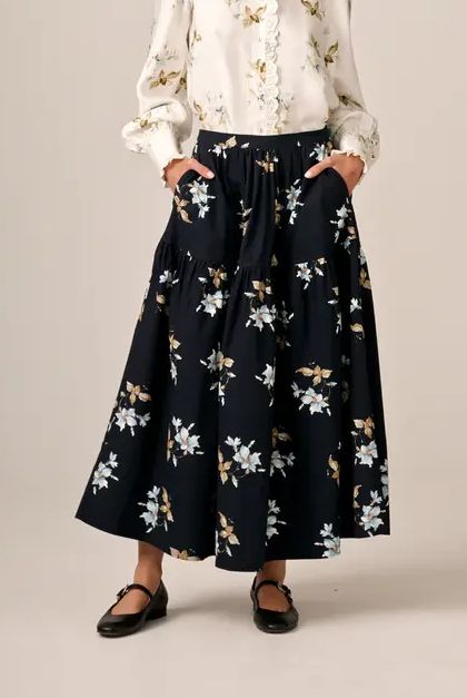 ByTiMo Structured Flowy Skirt in Blue Bouquet