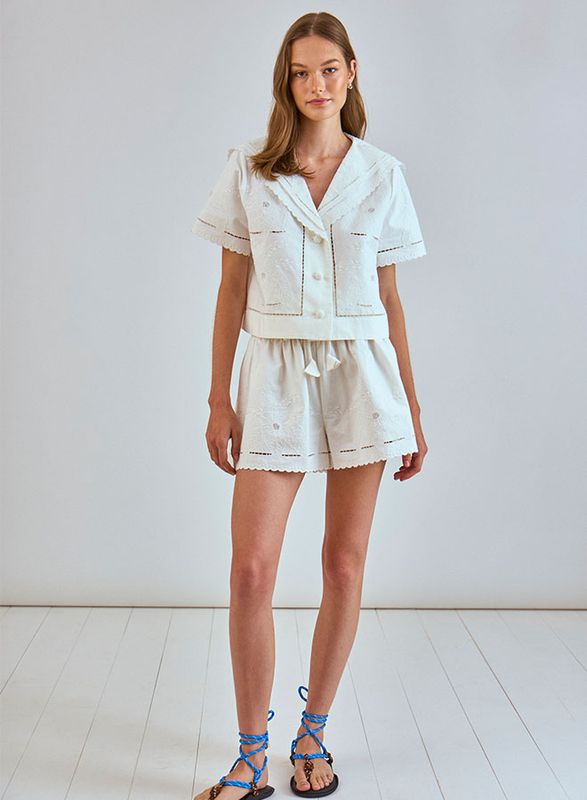 Hunter Bell Fern Short in White Embroidery