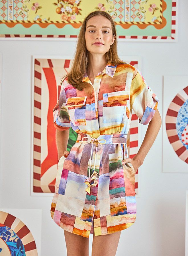 Hunter Bell Nicole Dress in Watercolor Mosaic