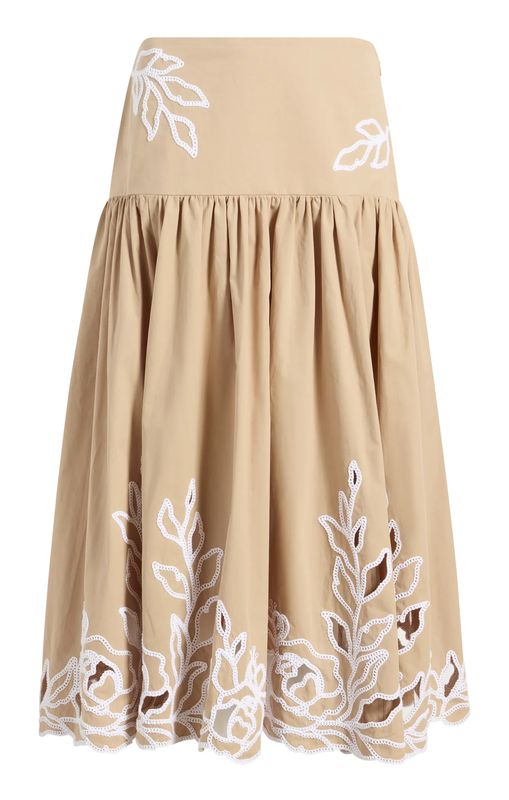 Cinq a Sept Trailing Peonies Tilda Skirt in Khaki/White