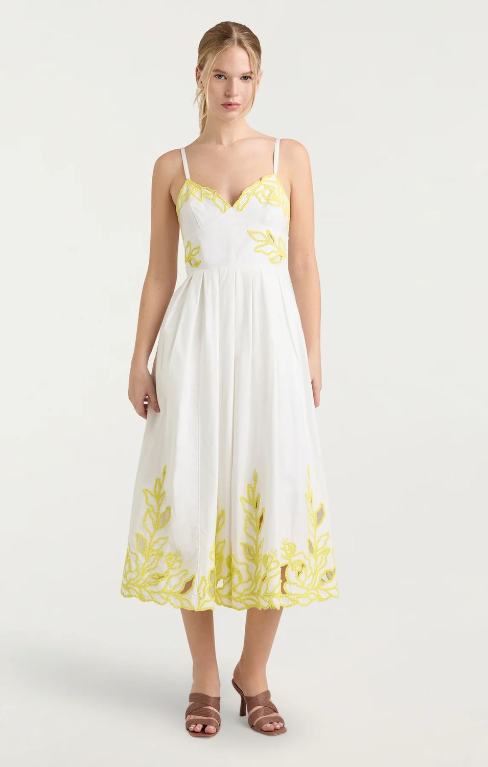 Cinq a Sept Trailing Peonies Maude Dress in White/Golden Glow