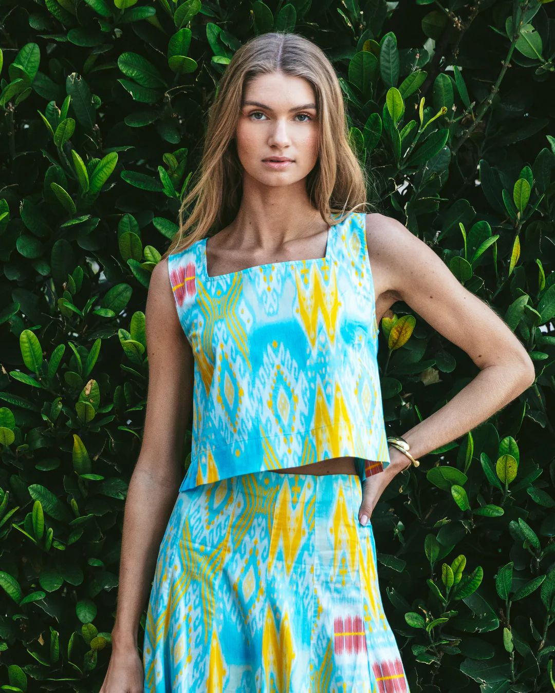 Figue Isabelle Top in Salome Ikat Tropical Blue