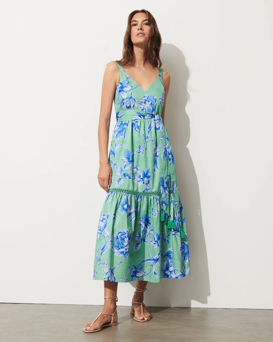 Figue Corinne Dress in Floral Sketch Apple Green