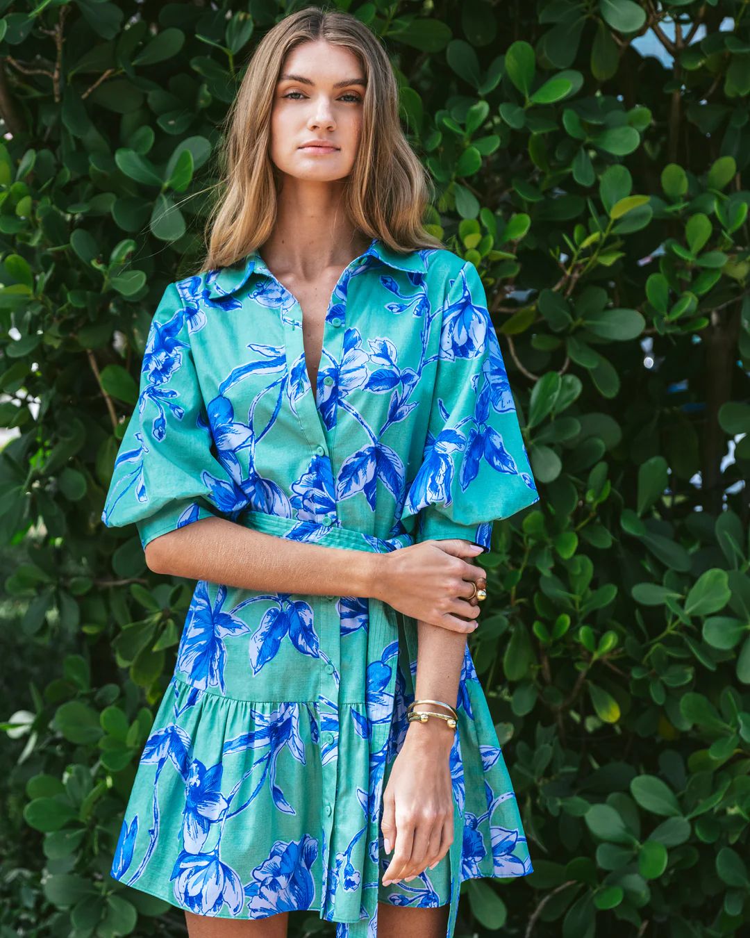 Figue Georgie Dress in Floral Sketch Apple Green