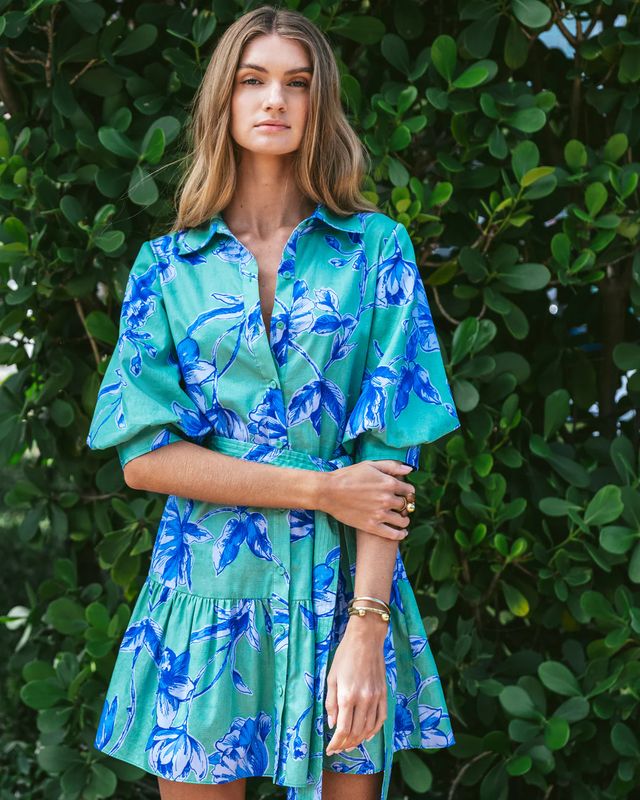 Figue Georgie Dress in Floral Sketch Apple Green