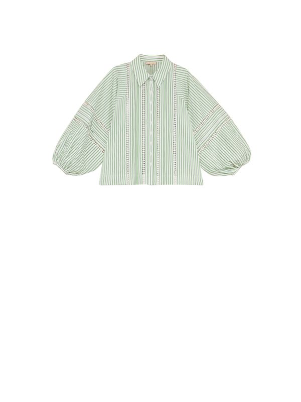 Bytimo Seersucker Blouse in Green Stripe