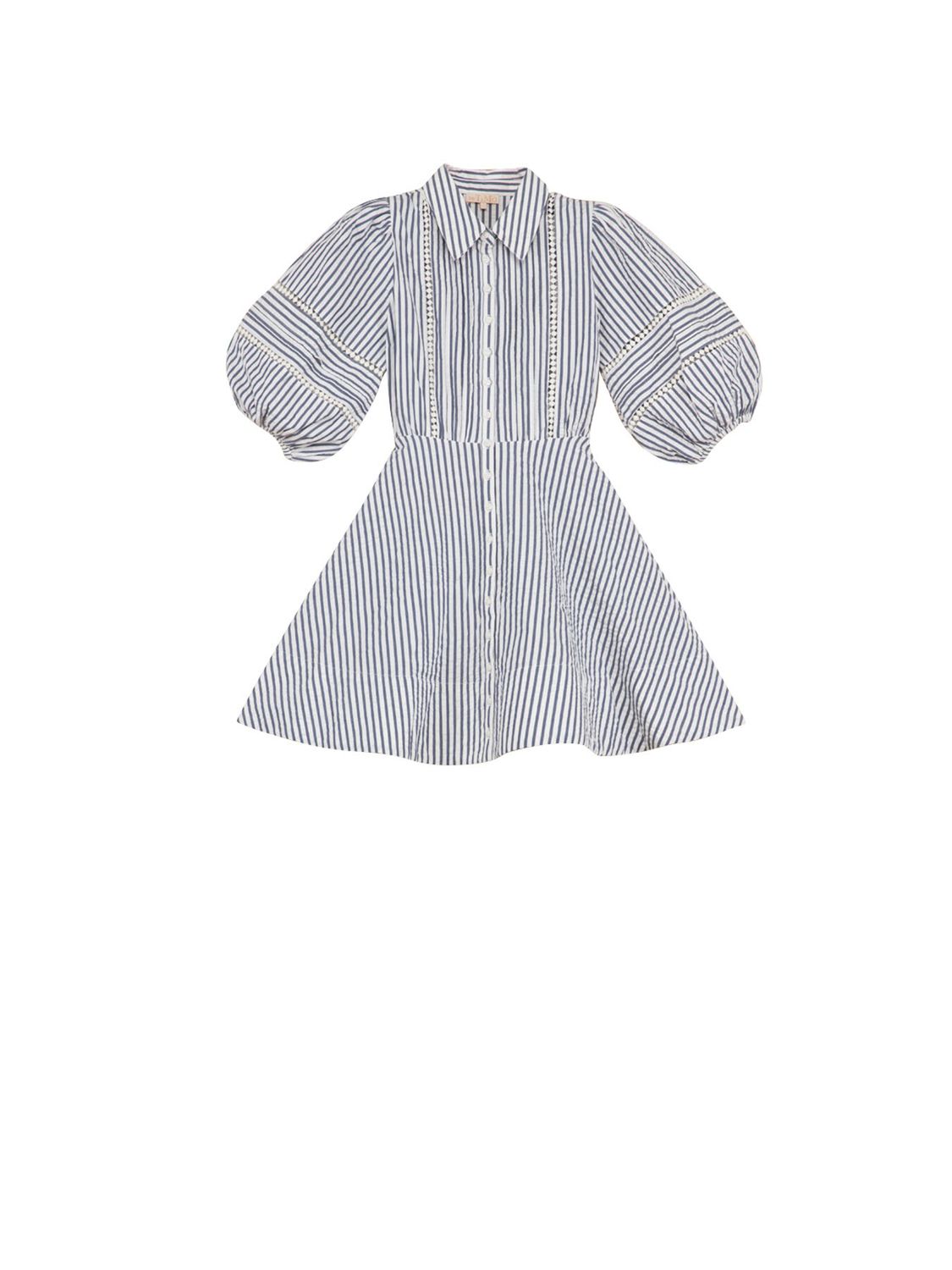 Bytimo Seersucker Decorated Dress in Blue Stripe
