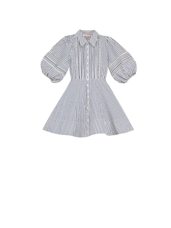 Bytimo Seersucker Decorated Dress in Blue Stripe