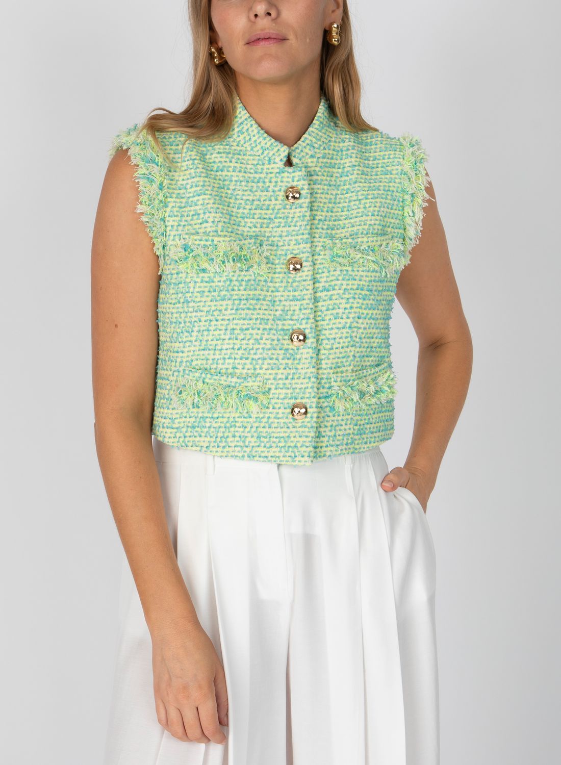 10 Crosby Loa Tweed Sleeveless Jacket in Electric Multi