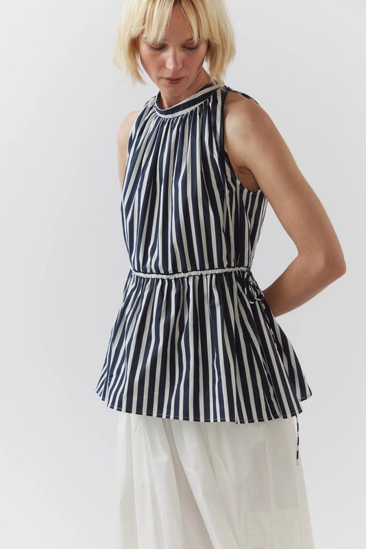 Foemina Kendall Top in Navy Painted Stripe