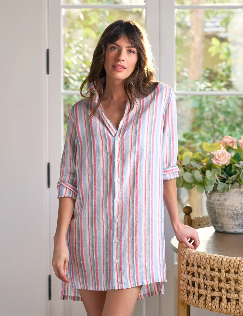 Frank &amp; Eileen Hunter Step-hem Shirtdress in Multi Pink, Green Stripe