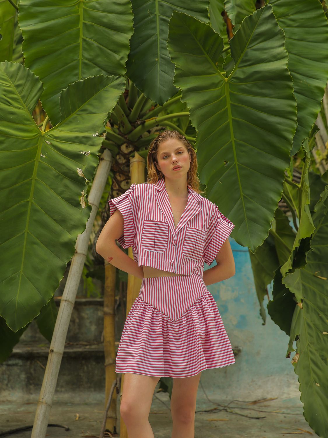 No Pise La Grama Guayaba Crop Top in Red Stripes