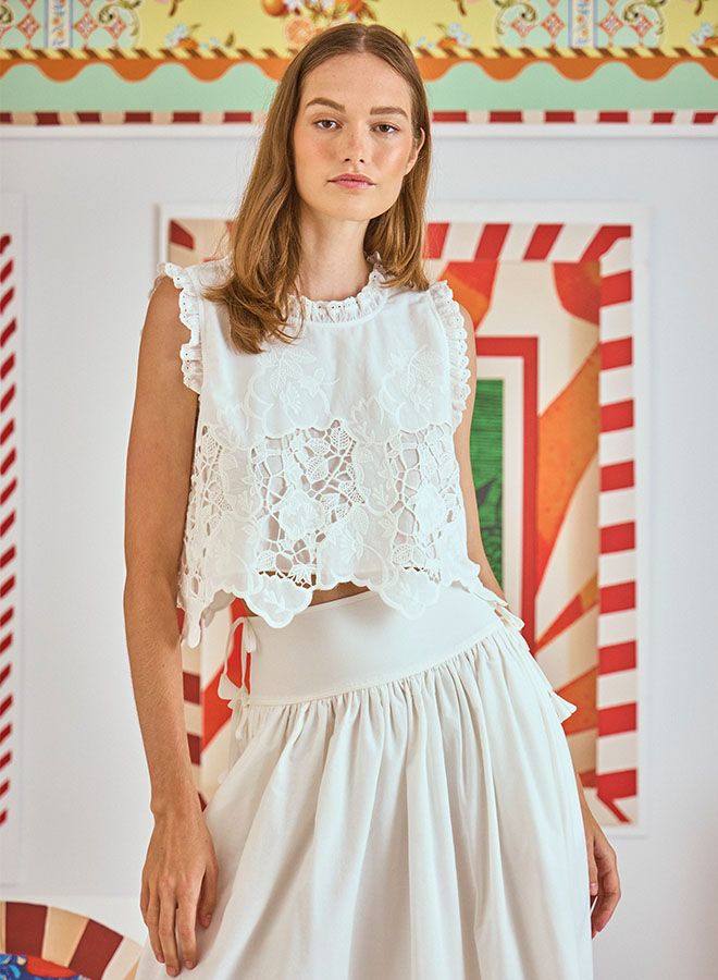 Hunter Bell Francesca Top in White Embroidery