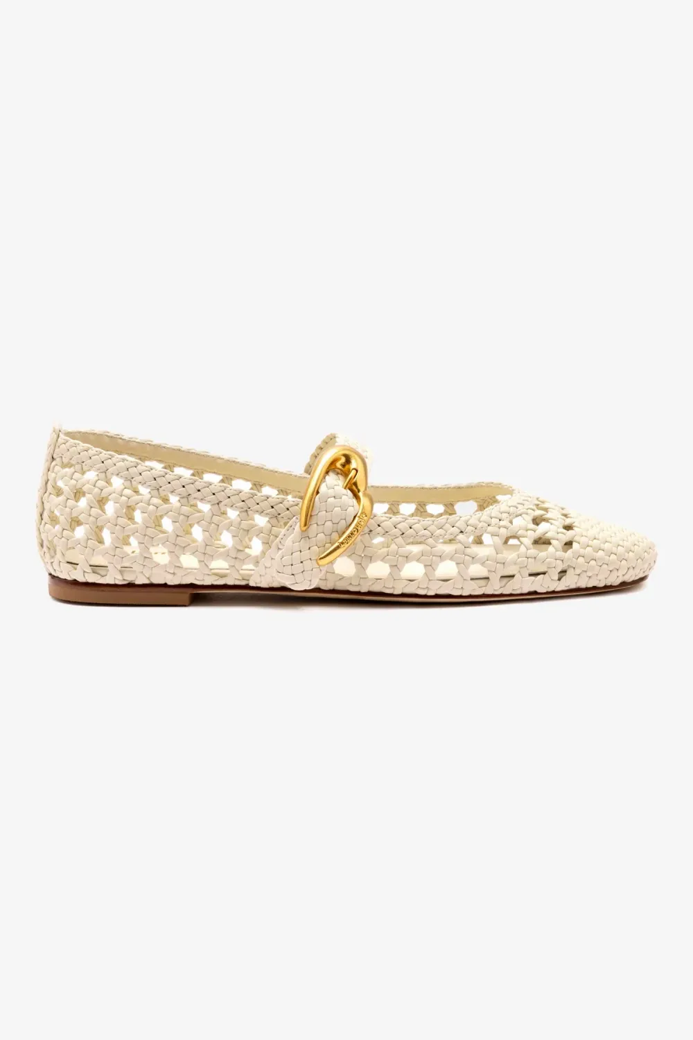 Larroude Verona Macrame Ballet Flat in Ivory Leather