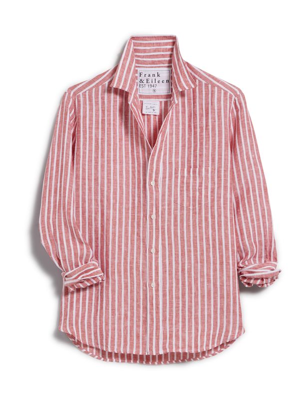 Frank &amp; Eileen Eileen Button Up in Red &amp; White Textured Stripe