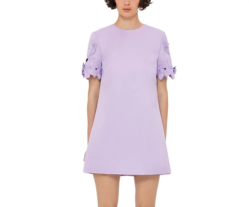 Leo Lin Aurie Applique Short Sleeve Mini Dress in Lilac