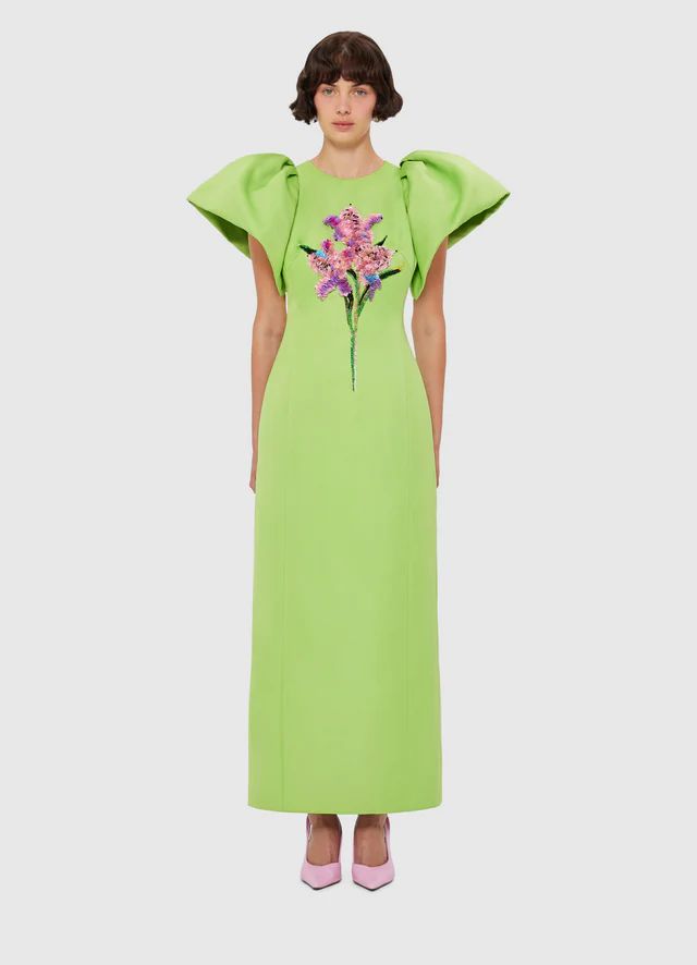 Leo Lin Lucinda Embellished Maxi Dress Lily Print in Parakeet