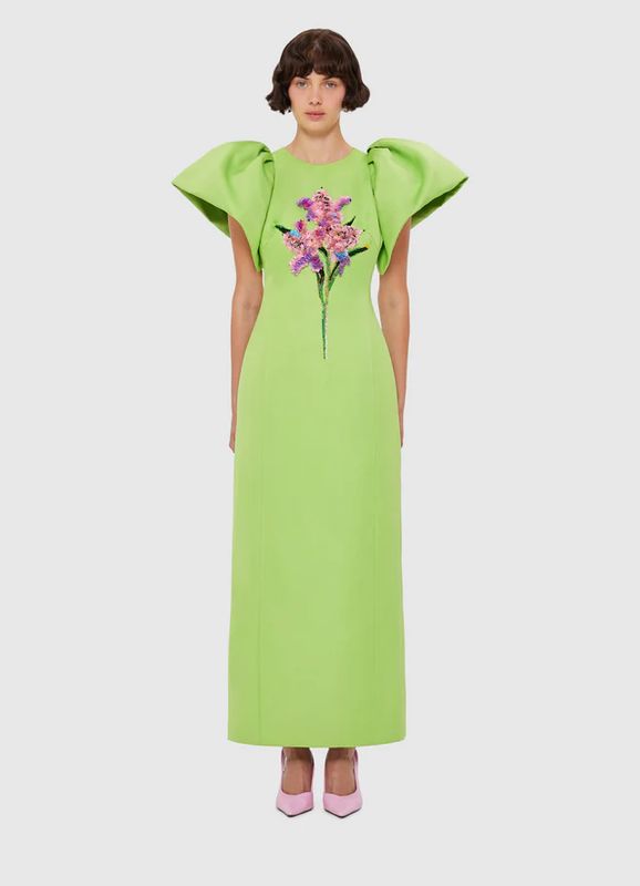 Leo Lin Lucinda Embellished Maxi Dress Lily Print in Parakeet