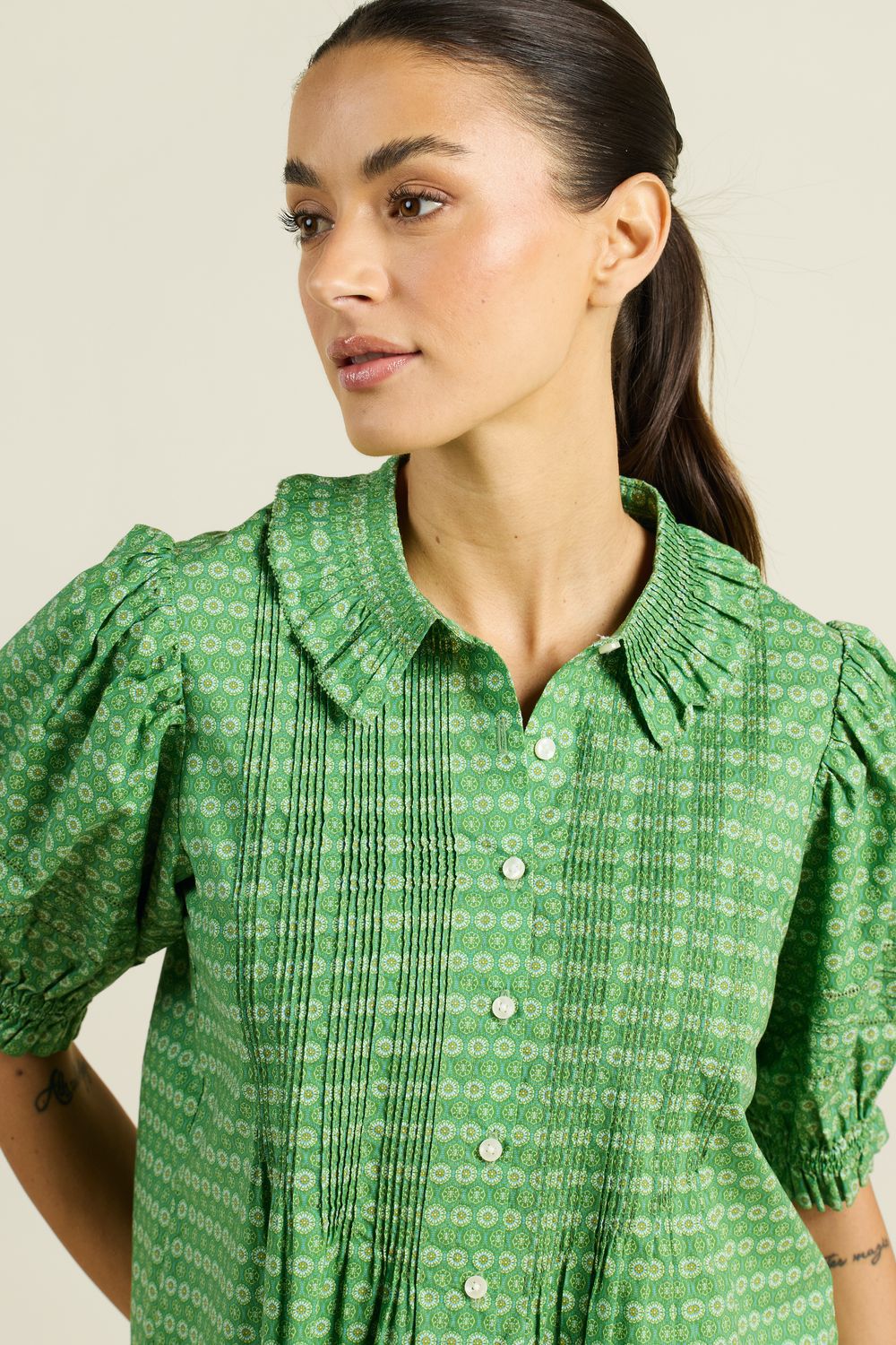 Trovata Jess Blouse in Green Medallion