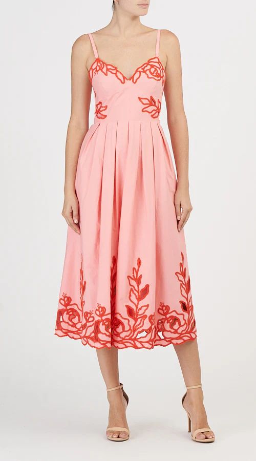 Cinq a Sept Trailing Peonies Maude Dress in Pink Poppy Coral Orange