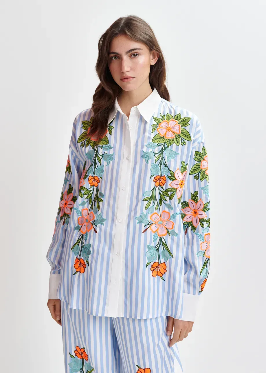 Essentiel Hotswolds Embroidered Shirt in Lake Blue