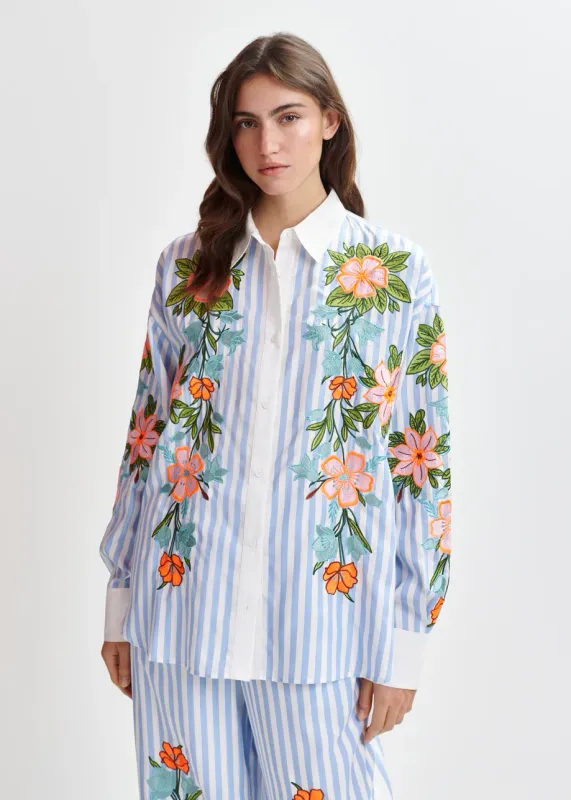 Essentiel Hotswolds Embroidered Shirt in Lake Blue