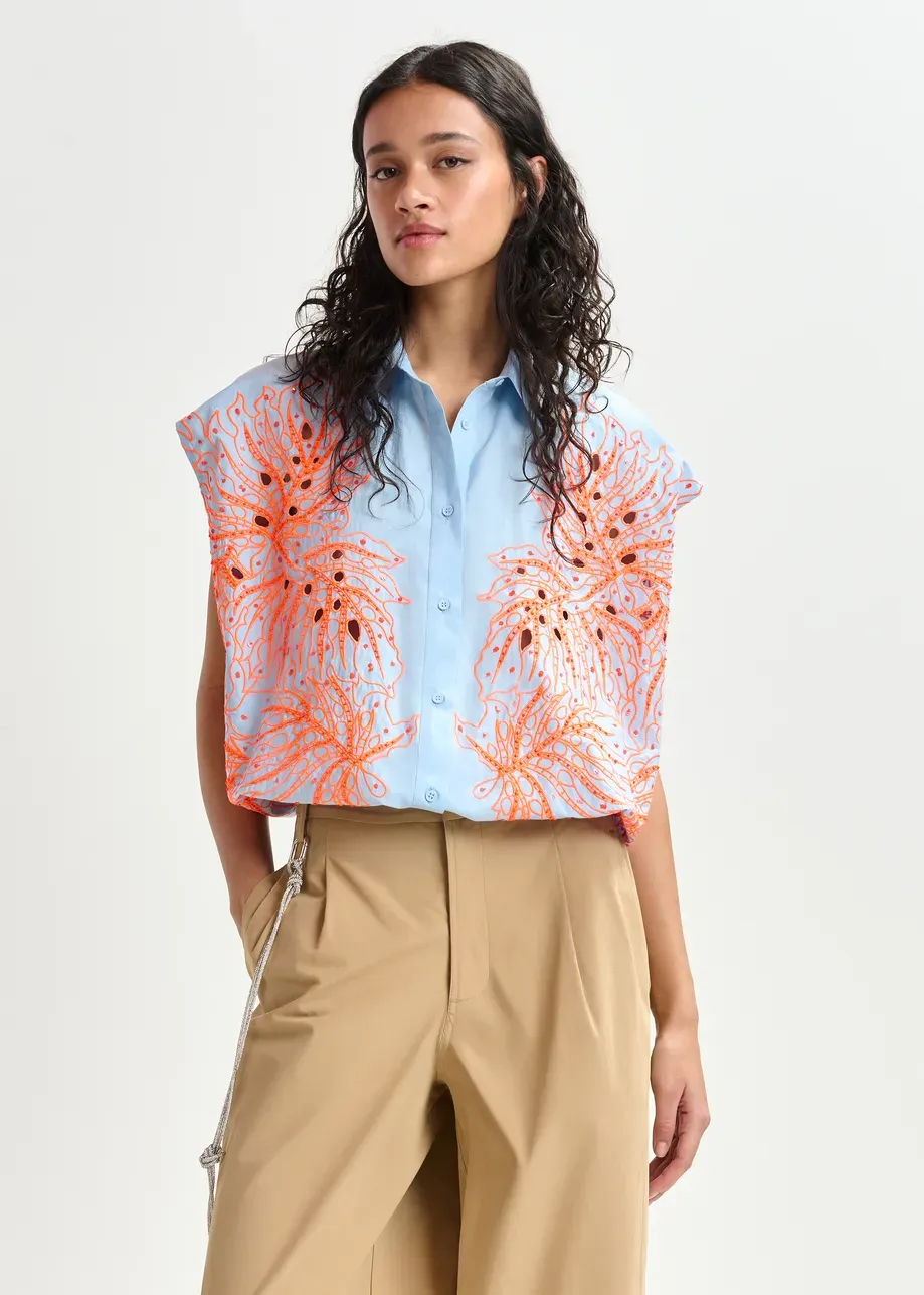 Essentiel Hebraska Embroidered Shirt in Lake Blue