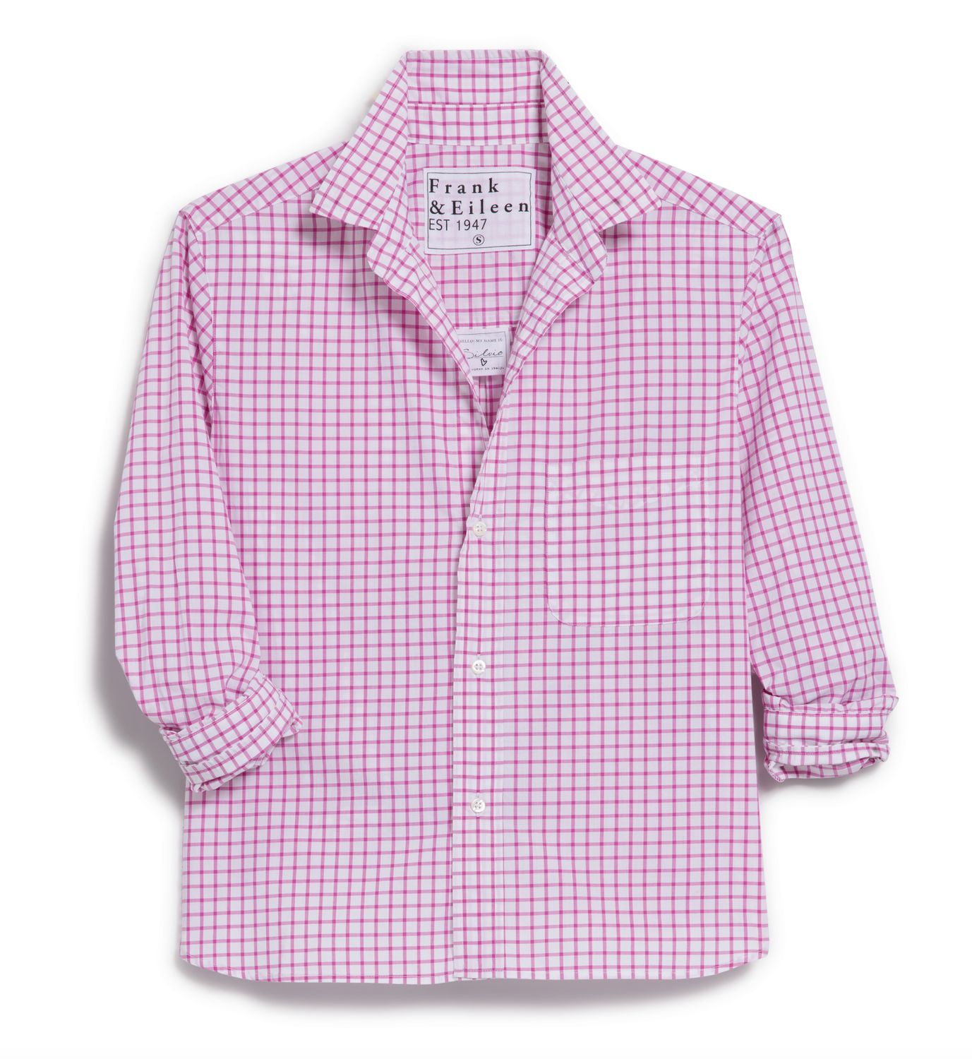 Frank &amp; Eileen Silvio Untuckable Button Up Shirt in Pink, White Grid