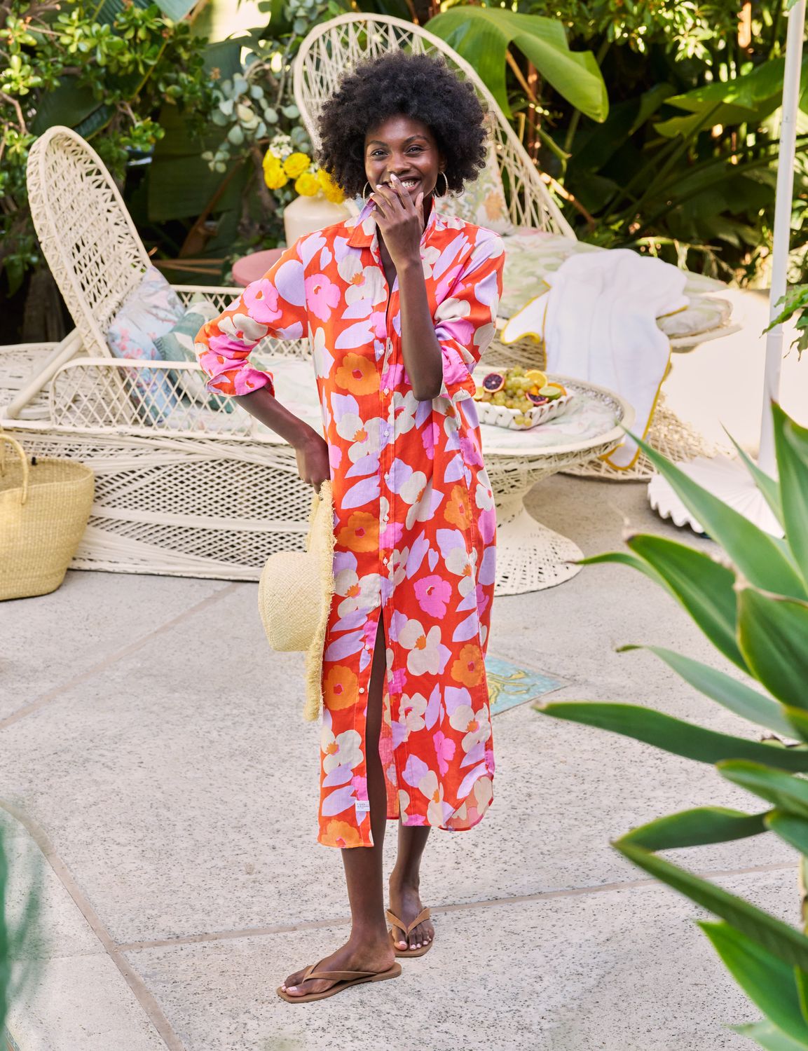 Frank &amp; Eileen Rory Shirtdress in Large Floral Pink, Orange