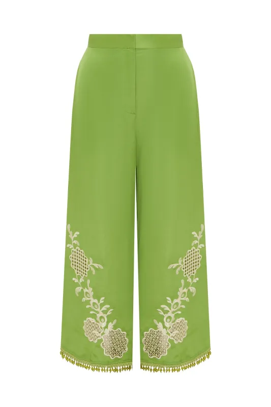 Alemais Luisa Embroidered Pant in Green