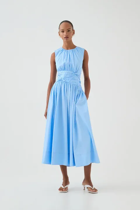 Aje Agatha Knot Waist Midi Dress in Powder Blue