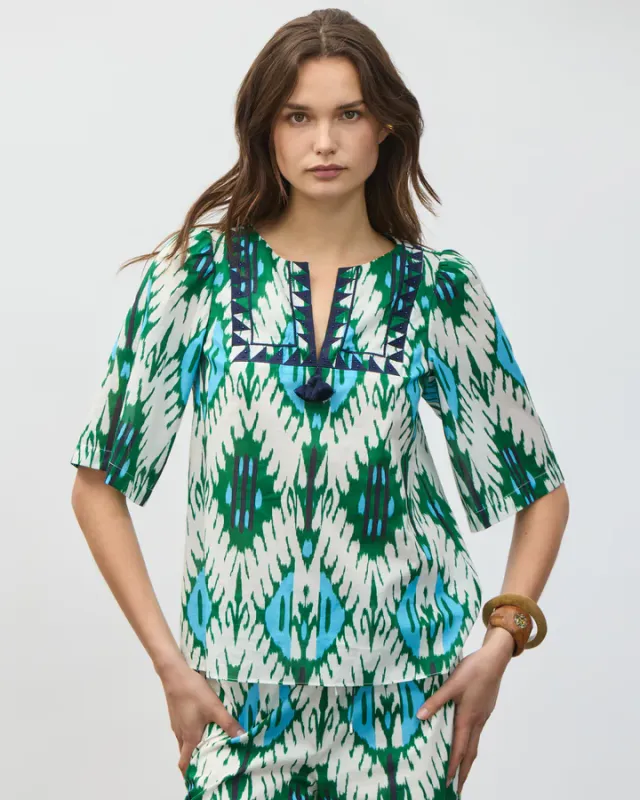 Figue Bodhi Top in Iznik Ikat Garden Green