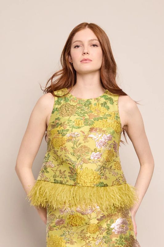 Cara Cara Belmond Floral  Top in Matelasse Yellow