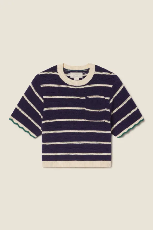 Trovata Jules Sweater T-Shirt in Navy White Stripe