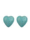 Clare V Beaded Heart Stud Earrings in Turquoise
